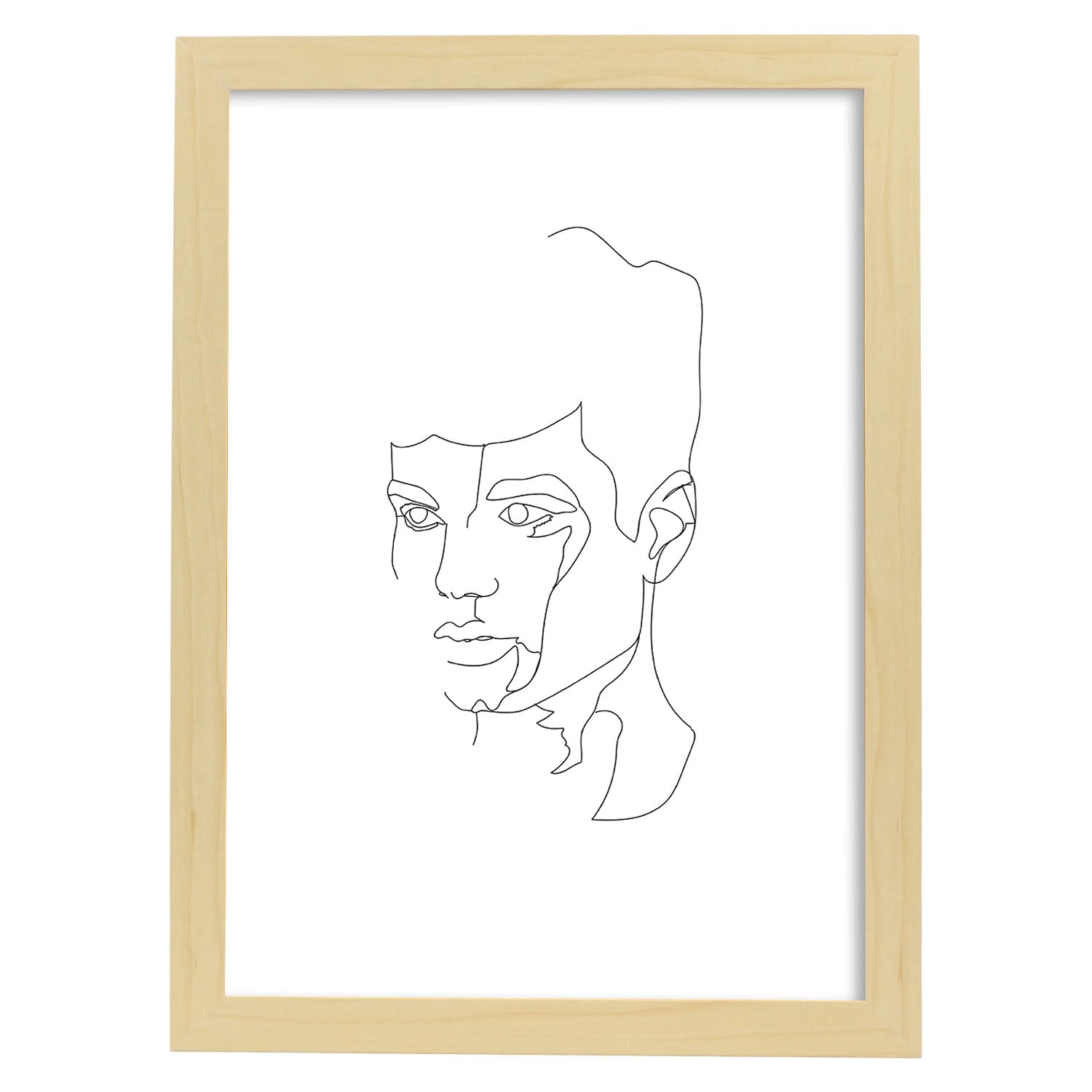Posters de dibujos y bocetos a una linea. Lámina nordica de Rostro masculino 4.-Artwork-Nacnic-A3-Marco Madera clara-Nacnic Estudio SL