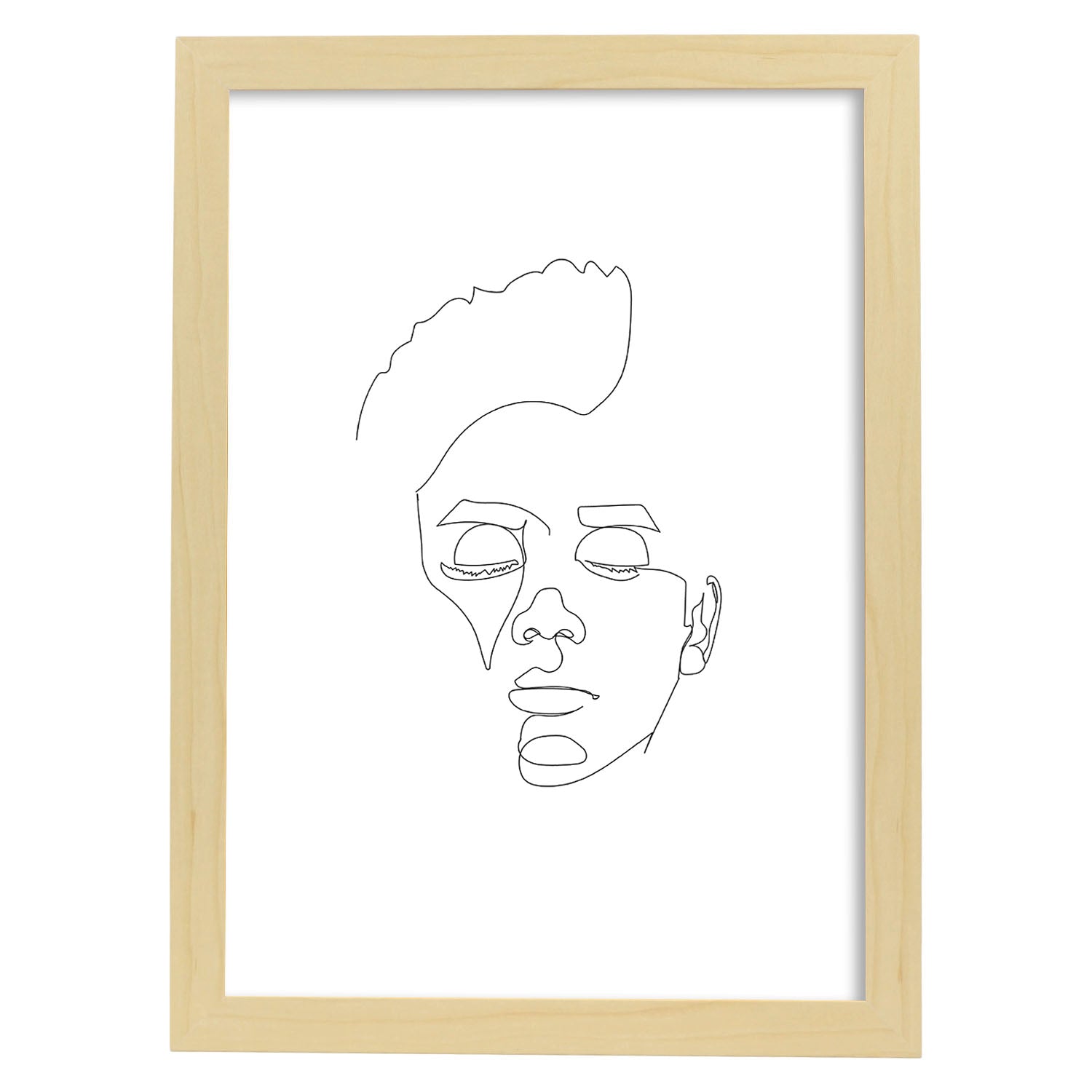 Posters de dibujos y bocetos a una linea. Lámina nordica de Rostro masculino 7.-Artwork-Nacnic-A3-Marco Madera clara-Nacnic Estudio SL