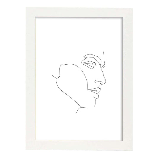 Posters de dibujos y bocetos a una linea. Lámina nordica de Rostro masculino.-Artwork-Nacnic-A4-Marco Blanco-Nacnic Estudio SL