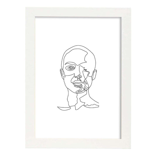 Posters de dibujos y bocetos a una linea. Lámina nordica de Rostro mujer 10.-Artwork-Nacnic-A4-Marco Blanco-Nacnic Estudio SL