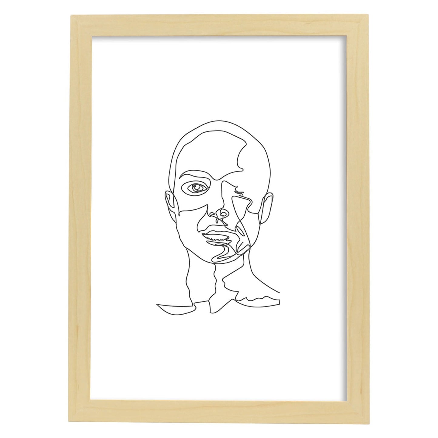 Posters de dibujos y bocetos a una linea. Lámina nordica de Rostro mujer 10.-Artwork-Nacnic-A4-Marco Madera clara-Nacnic Estudio SL