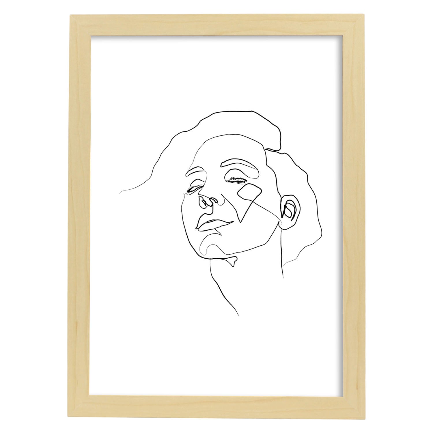 Posters de dibujos y bocetos a una linea. Lámina nordica de Rostro mujer 11.-Artwork-Nacnic-A3-Marco Madera clara-Nacnic Estudio SL