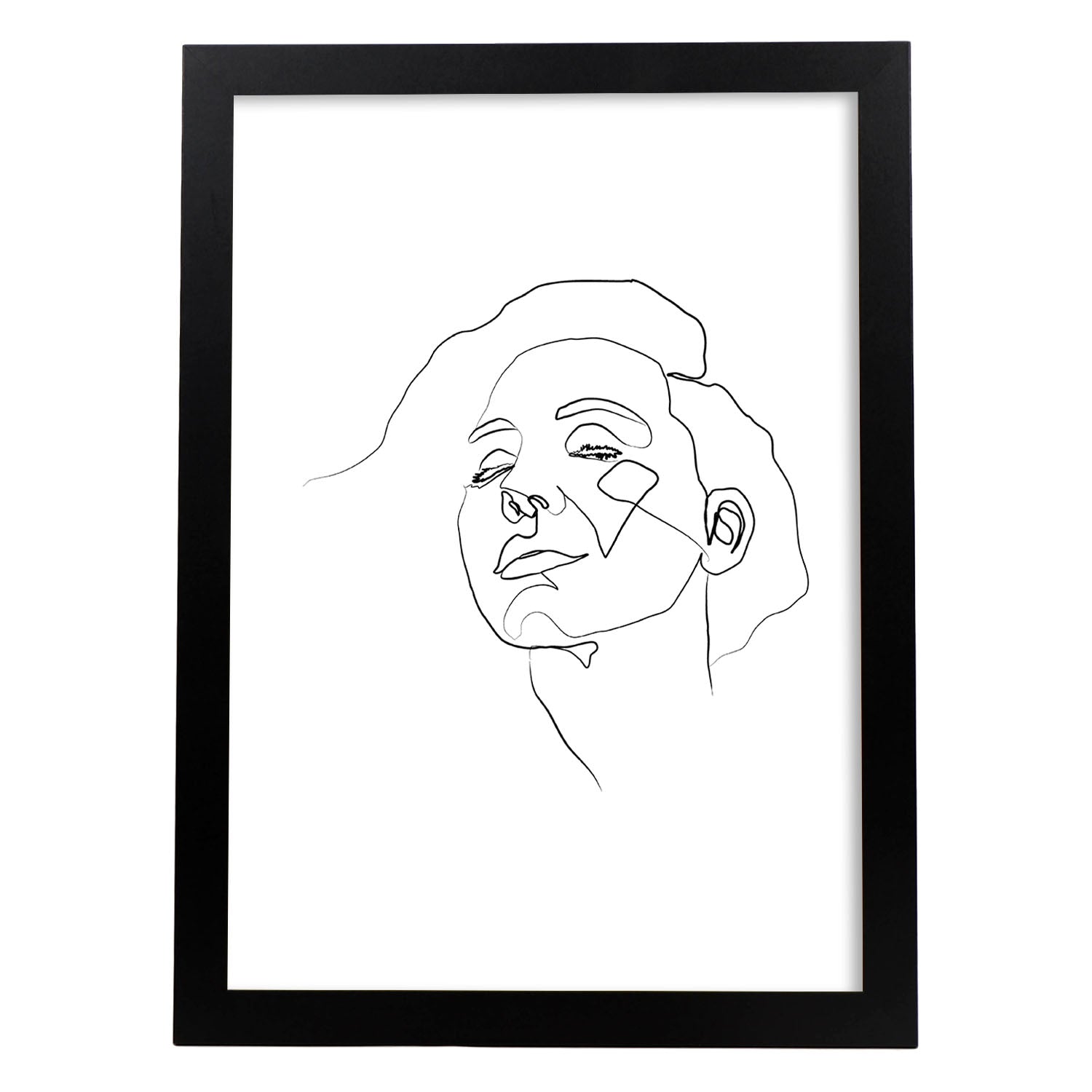 Posters de dibujos y bocetos a una linea. Lámina nordica de Rostro mujer 11.-Artwork-Nacnic-A4-Marco Negro-Nacnic Estudio SL