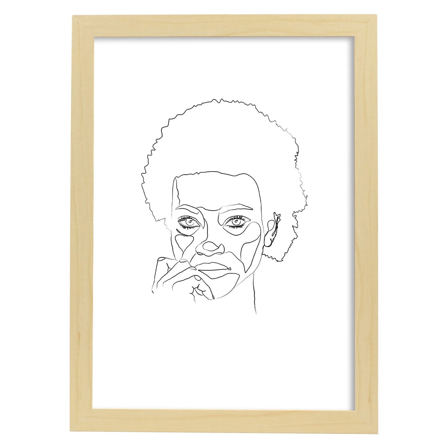 Posters de dibujos y bocetos a una linea. Lámina nordica de Rostro mujer 12.-Artwork-Nacnic-A3-Marco Madera clara-Nacnic Estudio SL