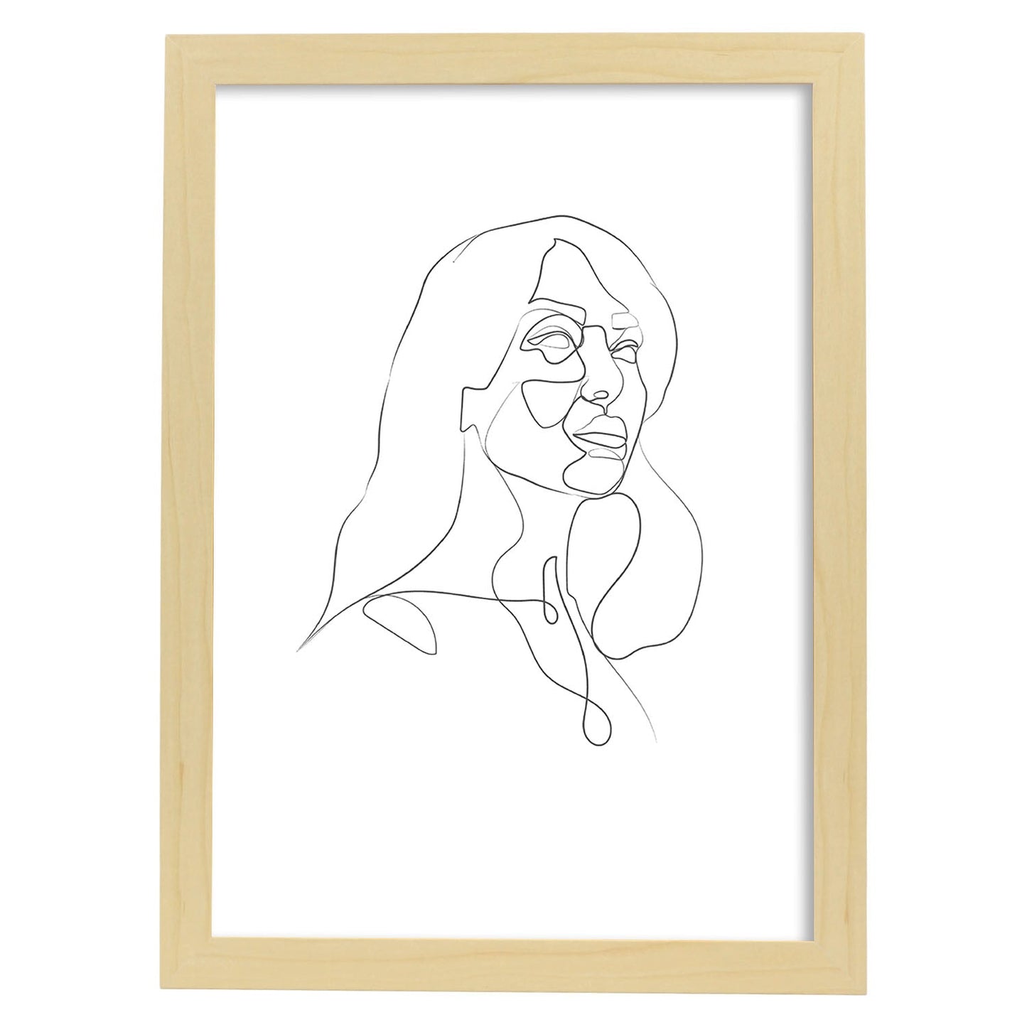 Posters de dibujos y bocetos a una linea. Lámina nordica de Rostro mujer 13.-Artwork-Nacnic-A3-Marco Madera clara-Nacnic Estudio SL