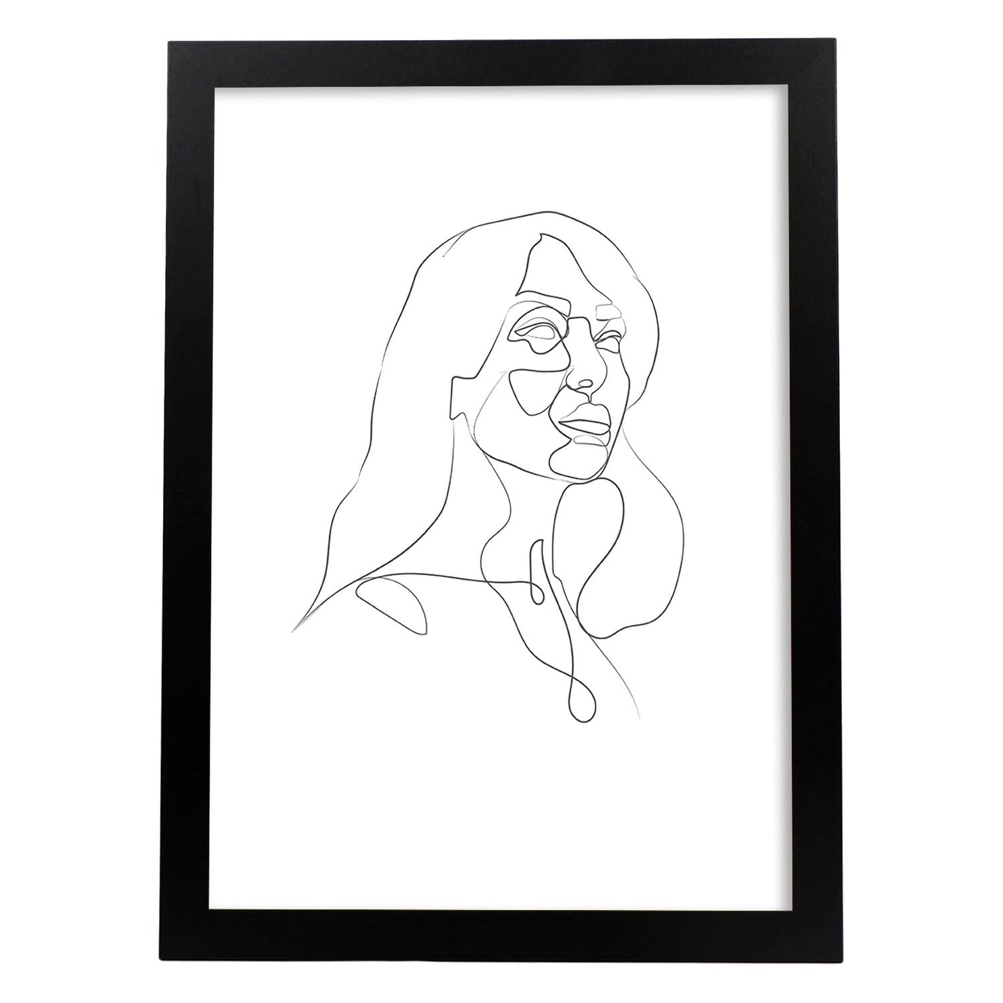 Posters de dibujos y bocetos a una linea. Lámina nordica de Rostro mujer 13.-Artwork-Nacnic-A4-Marco Negro-Nacnic Estudio SL