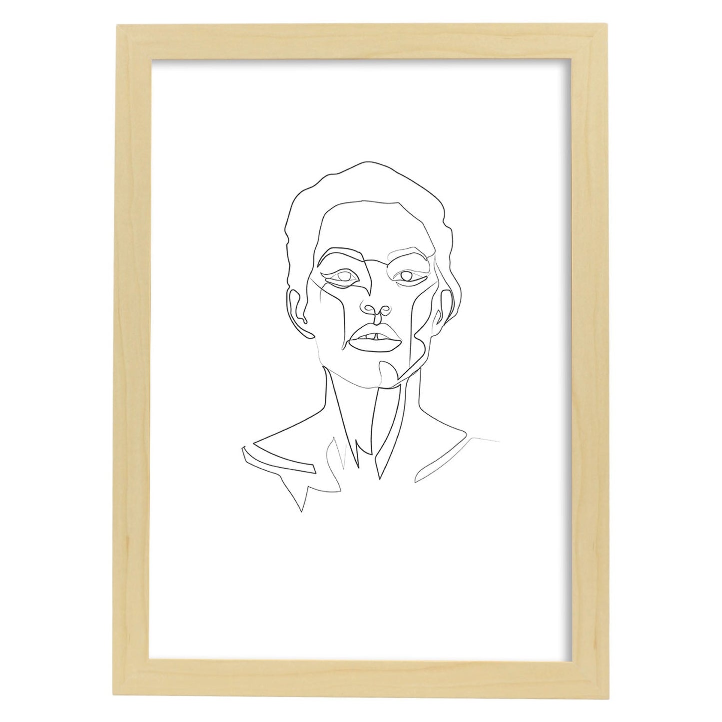 Posters de dibujos y bocetos a una linea. Lámina nordica de Rostro mujer 14.-Artwork-Nacnic-A4-Marco Madera clara-Nacnic Estudio SL