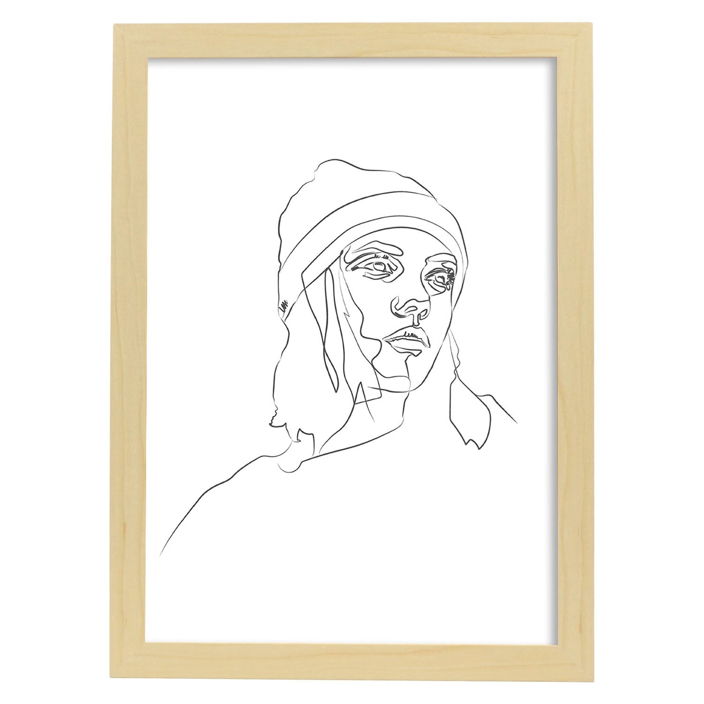 Posters de dibujos y bocetos a una linea. Lámina nordica de Rostro mujer 15.-Artwork-Nacnic-A3-Marco Madera clara-Nacnic Estudio SL
