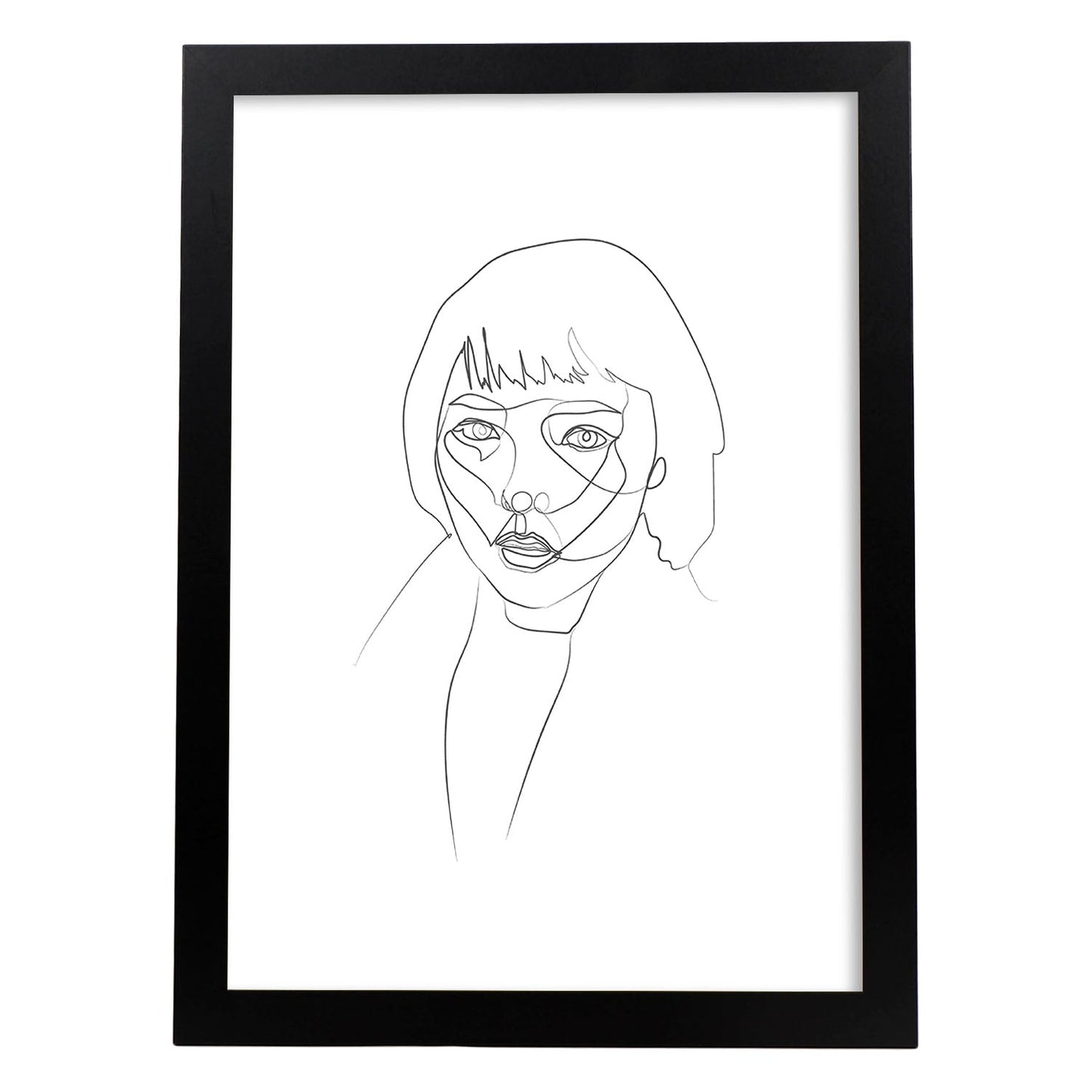 Posters de dibujos y bocetos a una linea. Lámina nordica de Rostro mujer 16.-Artwork-Nacnic-A3-Marco Negro-Nacnic Estudio SL
