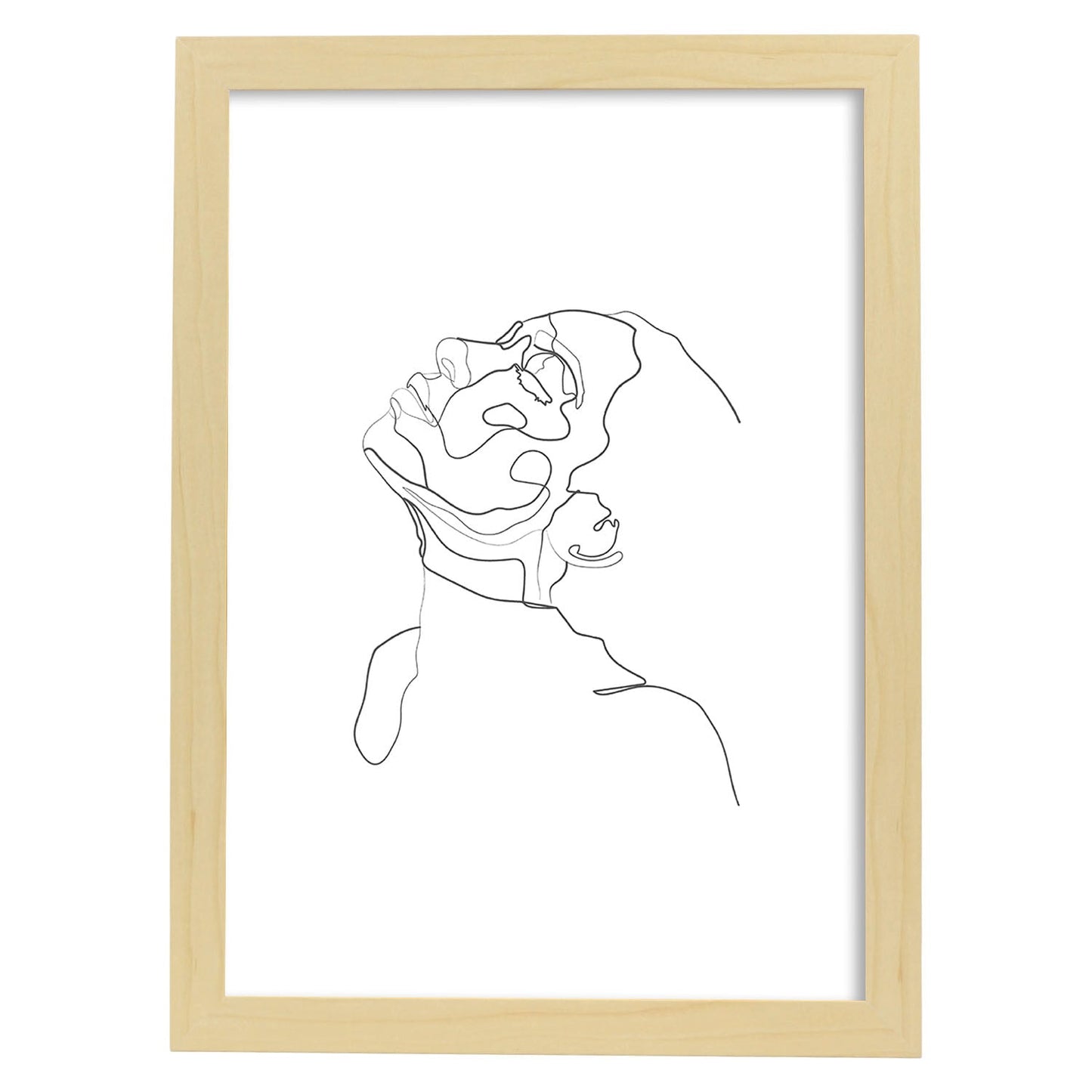 Posters de dibujos y bocetos a una linea. Lámina nordica de Rostro mujer 19.-Artwork-Nacnic-A3-Marco Madera clara-Nacnic Estudio SL
