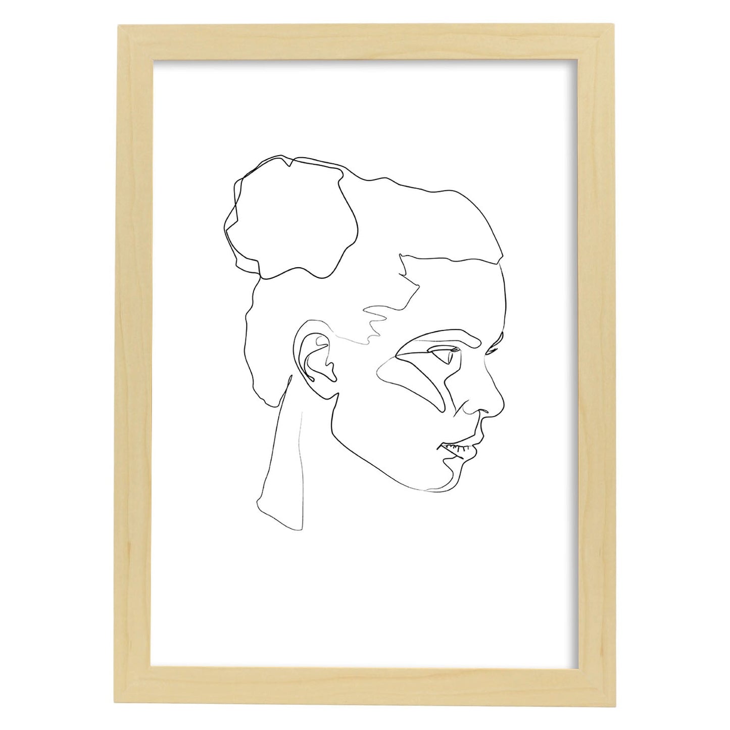 Posters de dibujos y bocetos a una linea. Lámina nordica de Rostro mujer 1.-Artwork-Nacnic-A3-Marco Madera clara-Nacnic Estudio SL