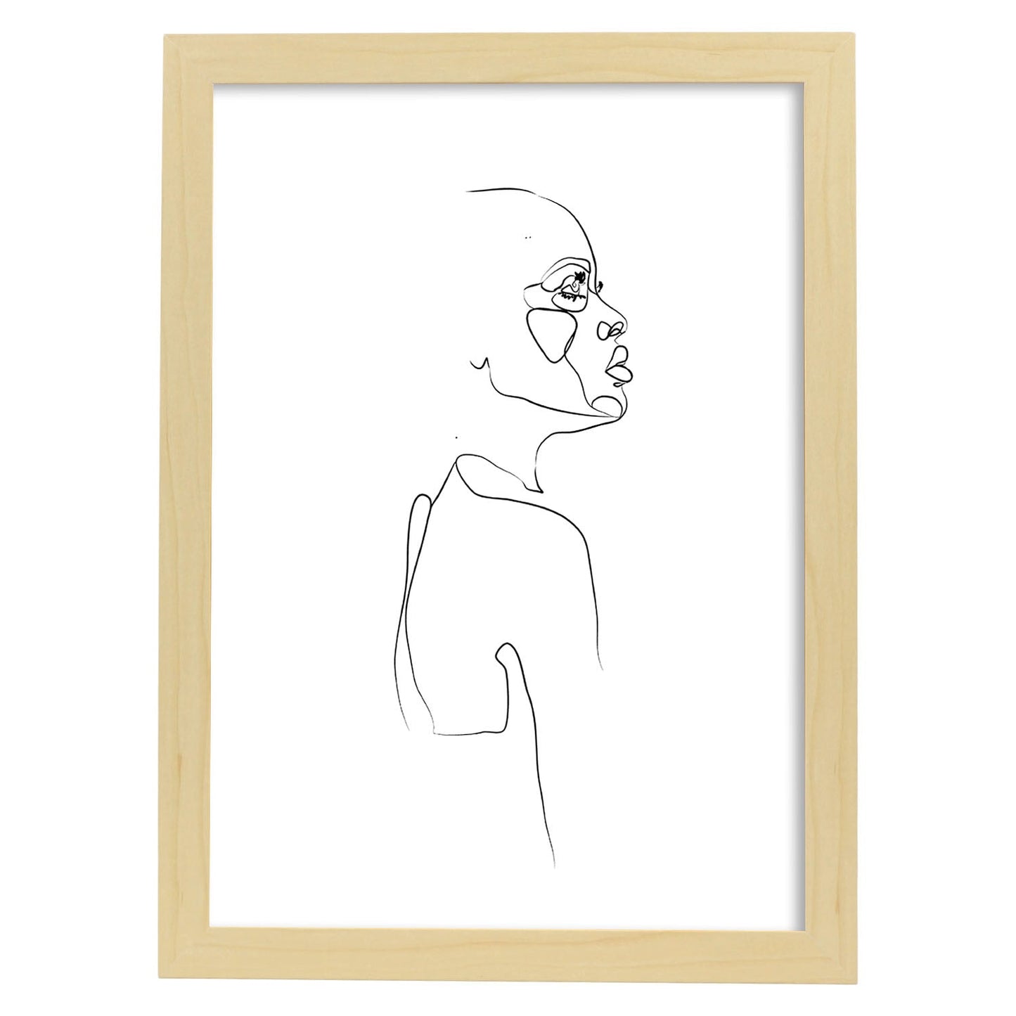 Posters de dibujos y bocetos a una linea. Lámina nordica de Rostro mujer 2.-Artwork-Nacnic-A3-Marco Madera clara-Nacnic Estudio SL