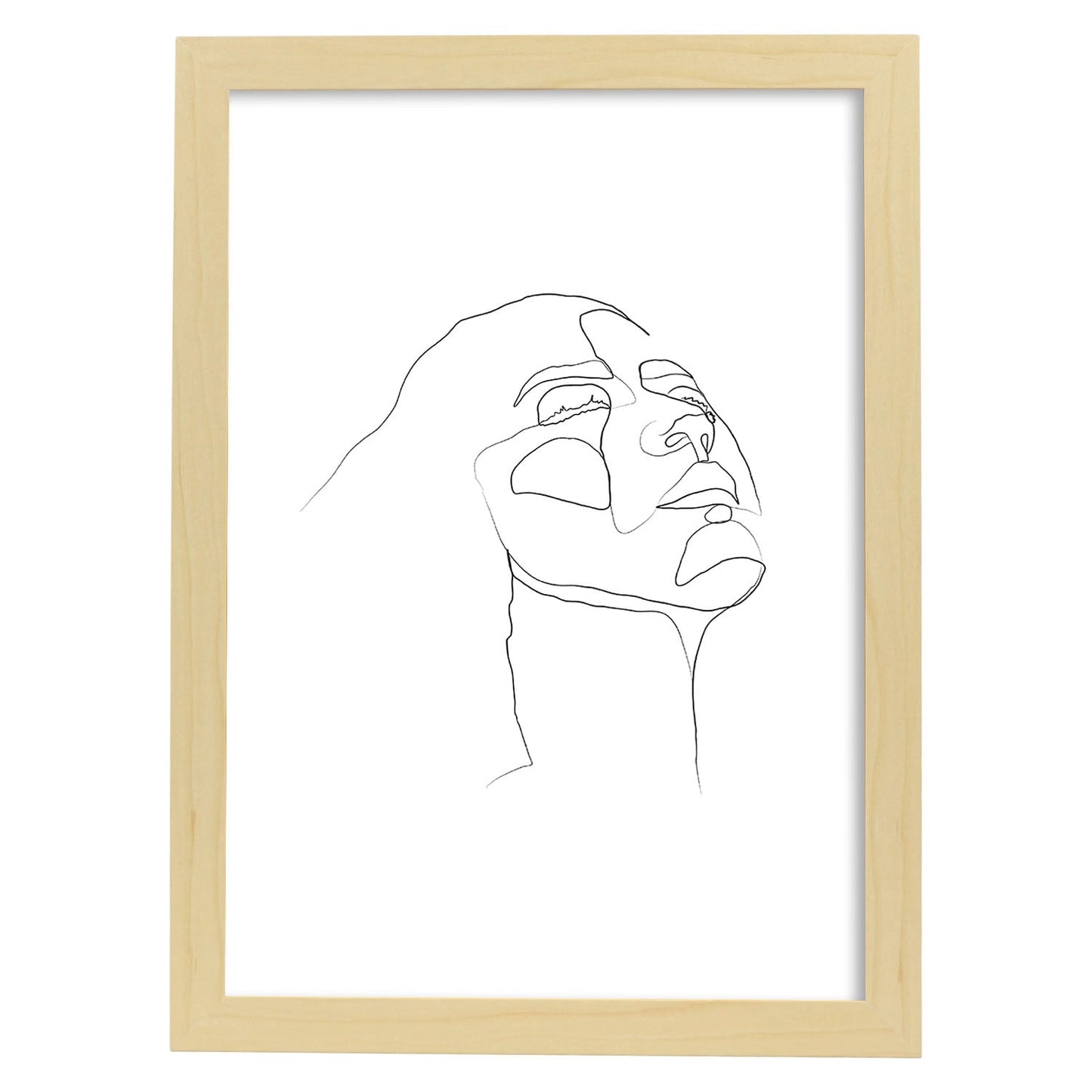 Posters de dibujos y bocetos a una linea. Lámina nordica de Rostro mujer 3.-Artwork-Nacnic-A4-Marco Madera clara-Nacnic Estudio SL