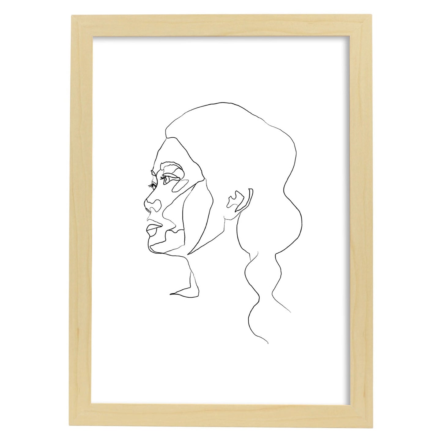 Posters de dibujos y bocetos a una linea. Lámina nordica de Rostro mujer 4.-Artwork-Nacnic-A3-Marco Madera clara-Nacnic Estudio SL