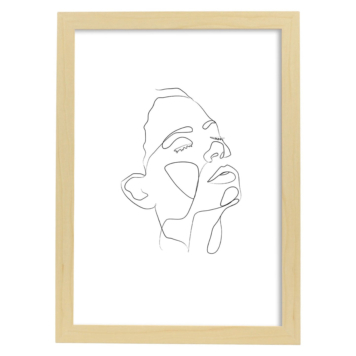 Posters de dibujos y bocetos a una linea. Lámina nordica de Rostro mujer 5.-Artwork-Nacnic-A4-Marco Madera clara-Nacnic Estudio SL