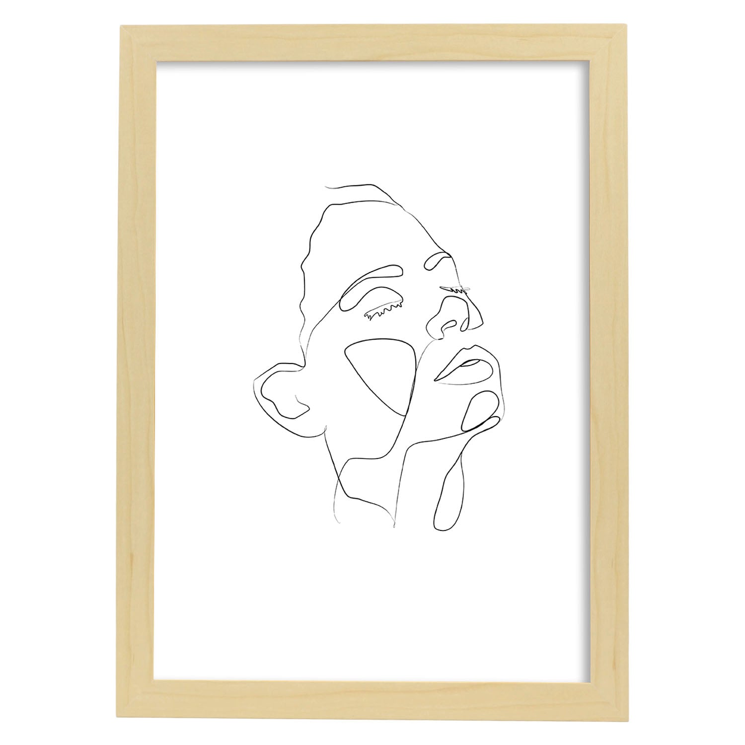 Posters de dibujos y bocetos a una linea. Lámina nordica de Rostro mujer 5.-Artwork-Nacnic-A4-Marco Madera clara-Nacnic Estudio SL