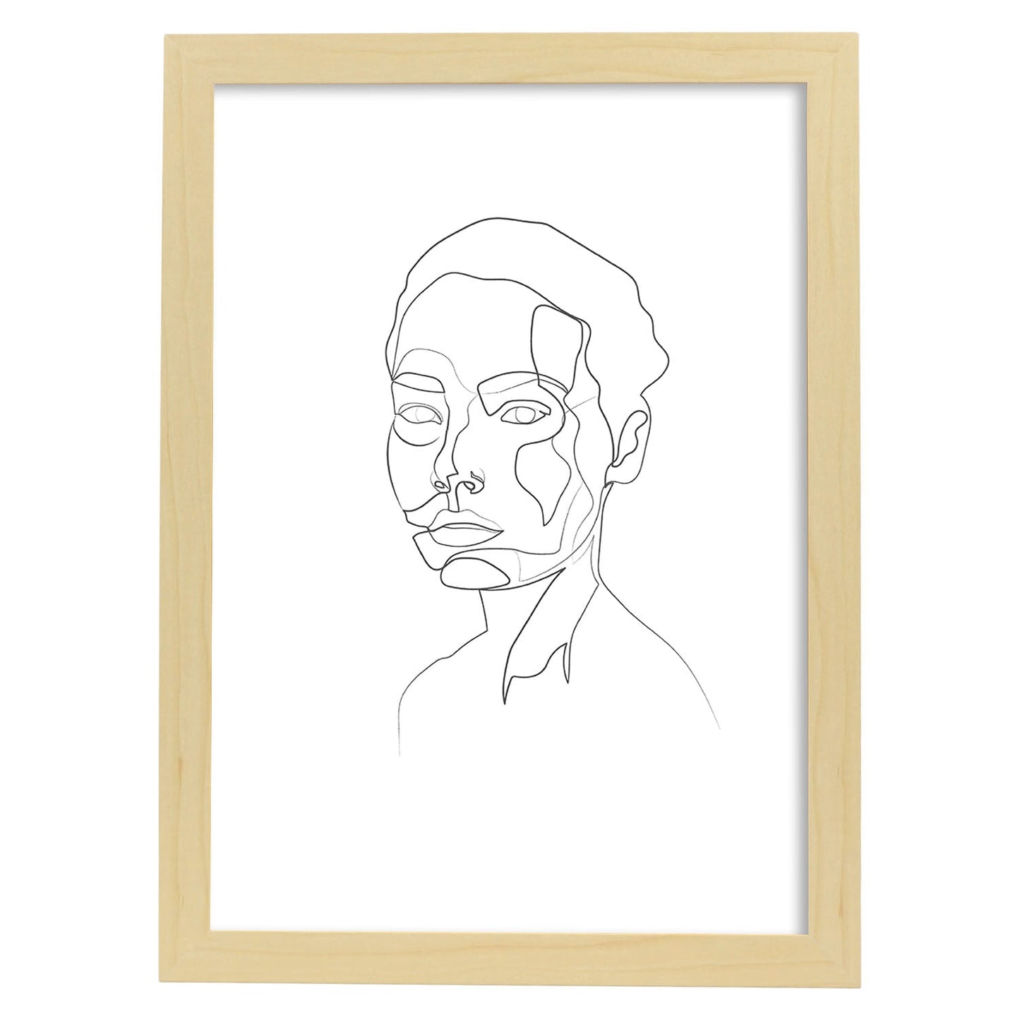 Posters de dibujos y bocetos a una linea. Lámina nordica de Rostro mujer 6.-Artwork-Nacnic-A3-Marco Madera clara-Nacnic Estudio SL