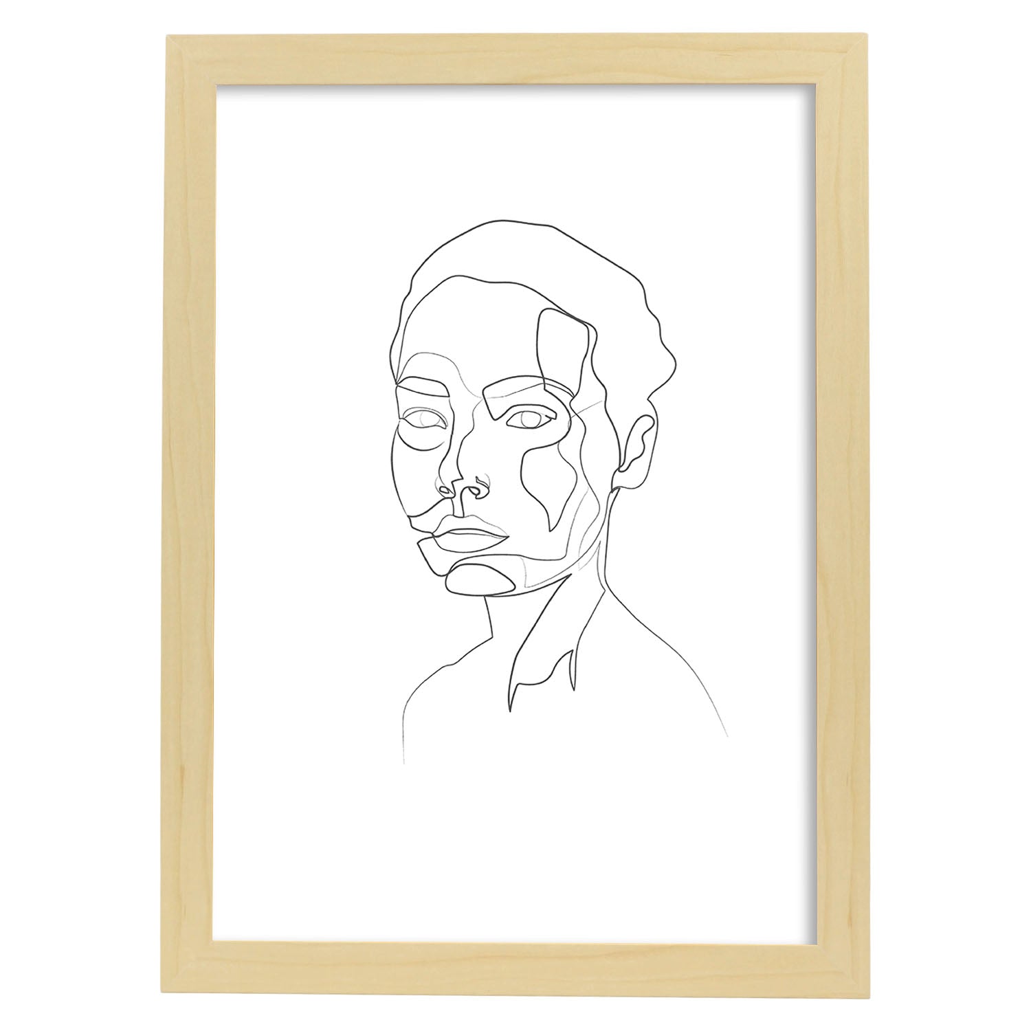 Posters de dibujos y bocetos a una linea. Lámina nordica de Rostro mujer 6.-Artwork-Nacnic-A3-Marco Madera clara-Nacnic Estudio SL
