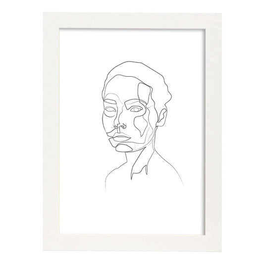 Posters de dibujos y bocetos a una linea. Lámina nordica de Rostro mujer 6.-Artwork-Nacnic-A4-Marco Blanco-Nacnic Estudio SL