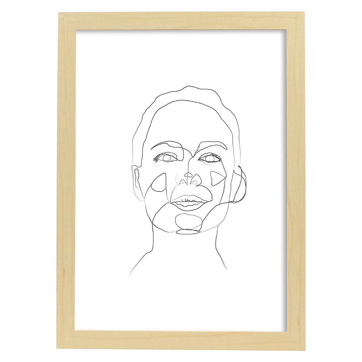 Posters de dibujos y bocetos a una linea. Lámina nordica de Rostro mujer 7.-Artwork-Nacnic-A4-Marco Madera clara-Nacnic Estudio SL