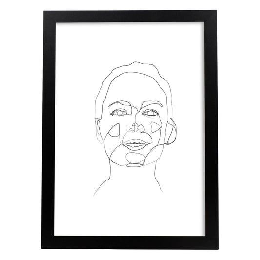 Posters de dibujos y bocetos a una linea. Lámina nordica de Rostro mujer 7.-Artwork-Nacnic-A4-Marco Negro-Nacnic Estudio SL