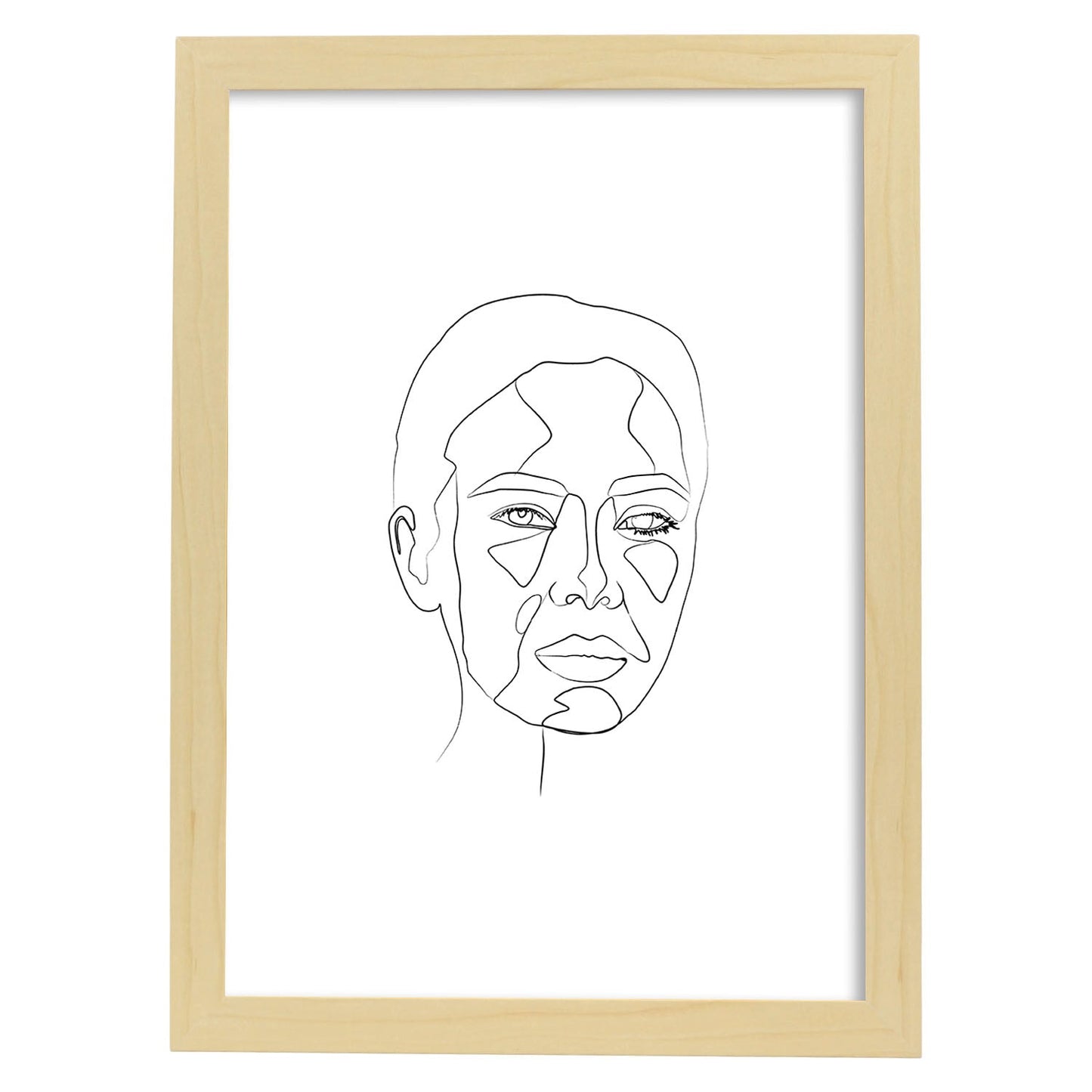 Posters de dibujos y bocetos a una linea. Lámina nordica de Rostro mujer 8.-Artwork-Nacnic-A3-Marco Madera clara-Nacnic Estudio SL