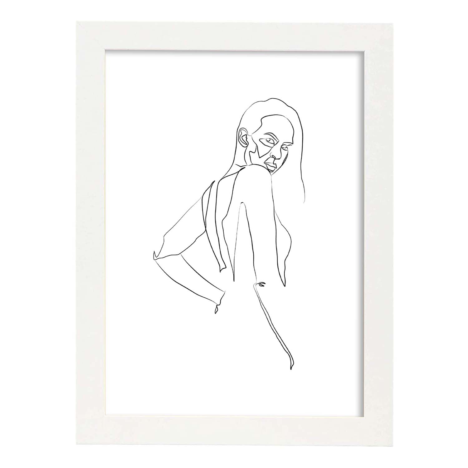 Posters de dibujos y bocetos a una linea. Lámina nordica de Rostro mujer y espalda.-Artwork-Nacnic-A3-Marco Blanco-Nacnic Estudio SL