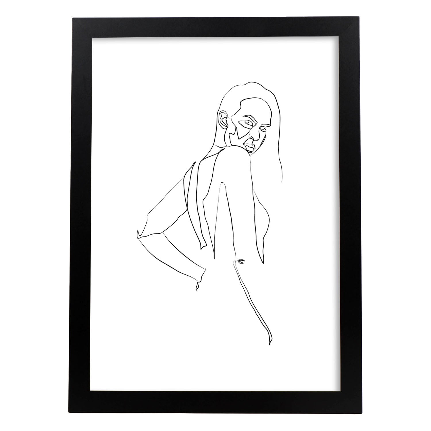 Posters de dibujos y bocetos a una linea. Lámina nordica de Rostro mujer y espalda.-Artwork-Nacnic-A3-Marco Negro-Nacnic Estudio SL