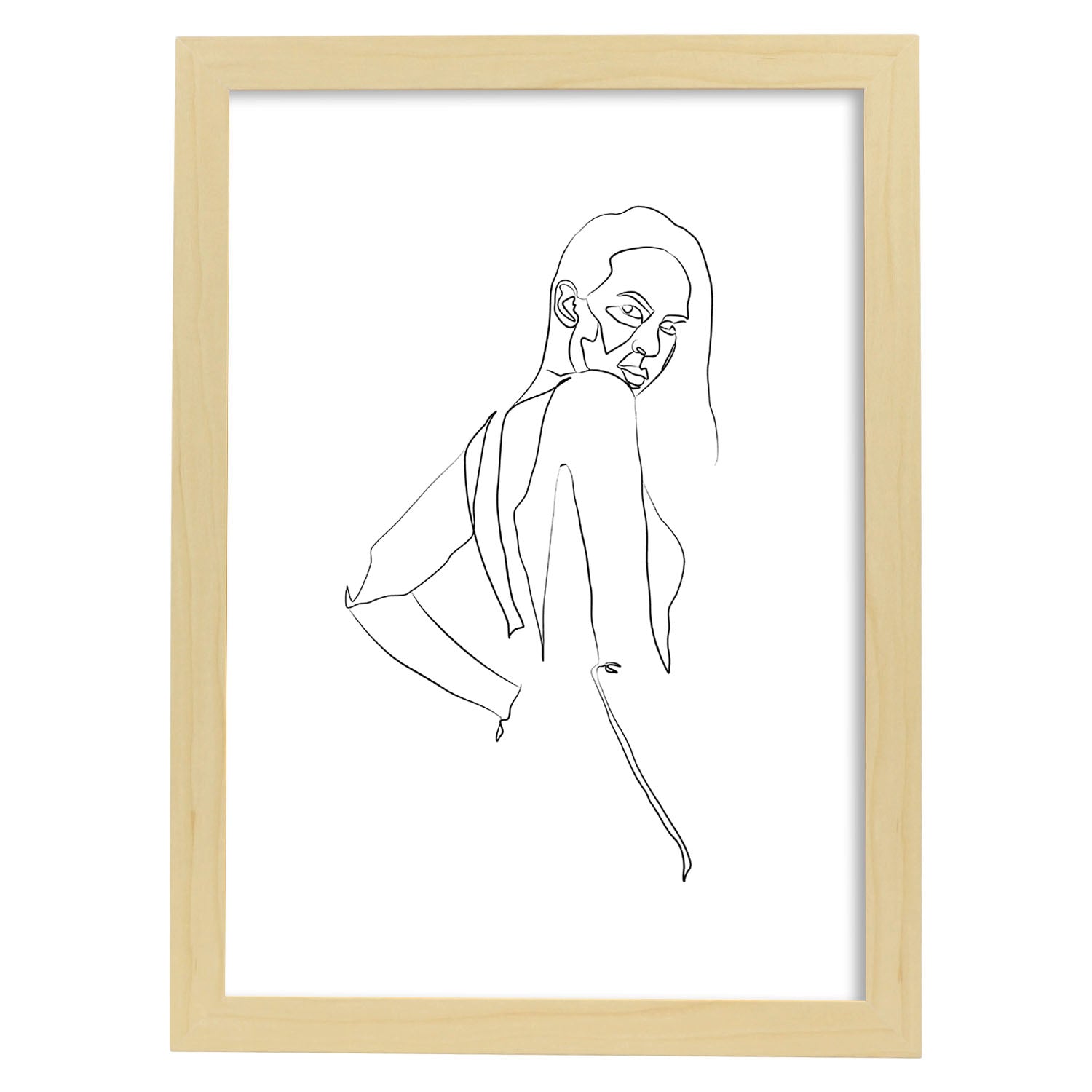 Posters de dibujos y bocetos a una linea. Lámina nordica de Rostro mujer y espalda.-Artwork-Nacnic-A4-Marco Madera clara-Nacnic Estudio SL