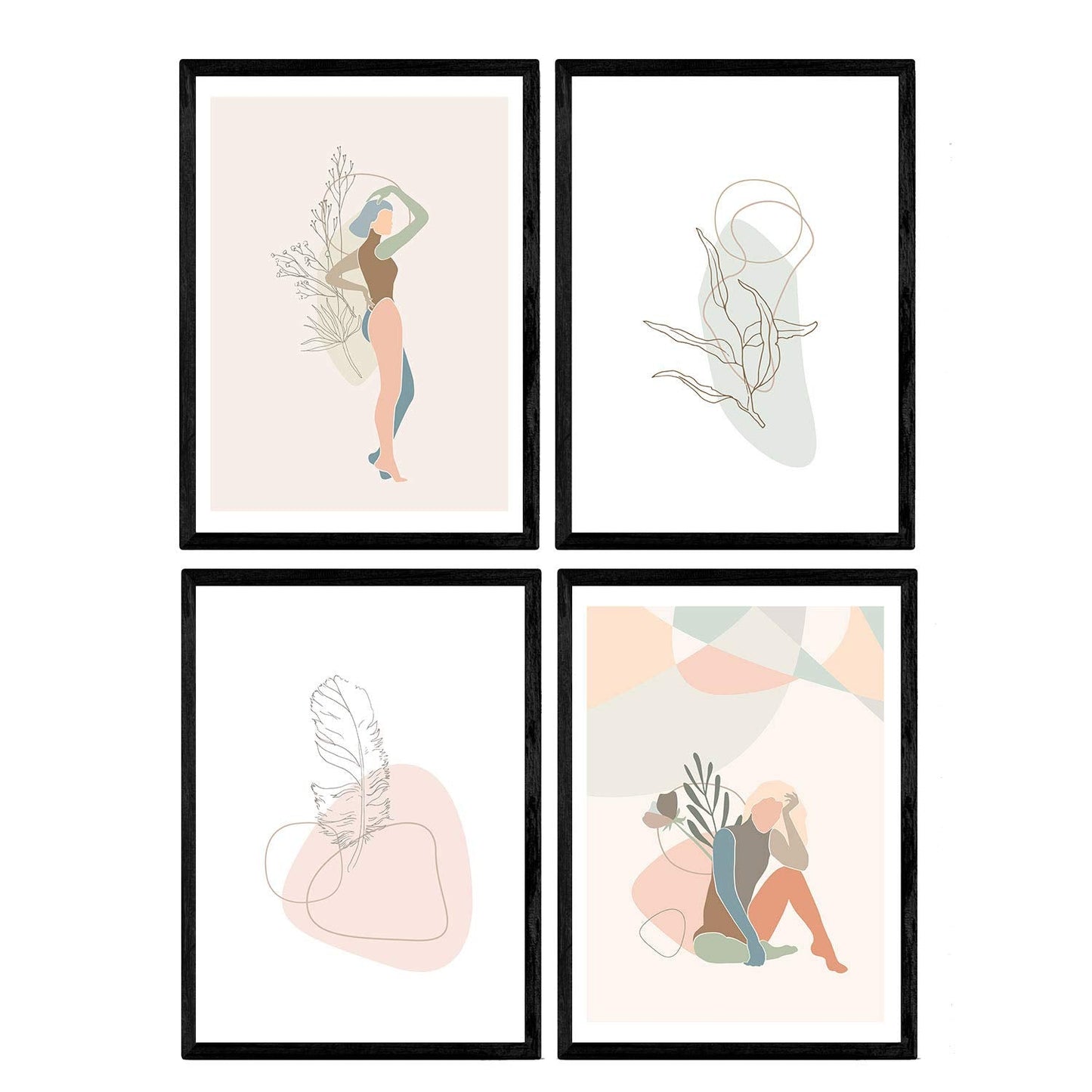 Posters de figuras femeninas tonos pastel y formas nordicas. Mujeres posando. Boceto ilustracion mujer.-Artwork-Nacnic-Nacnic Estudio SL