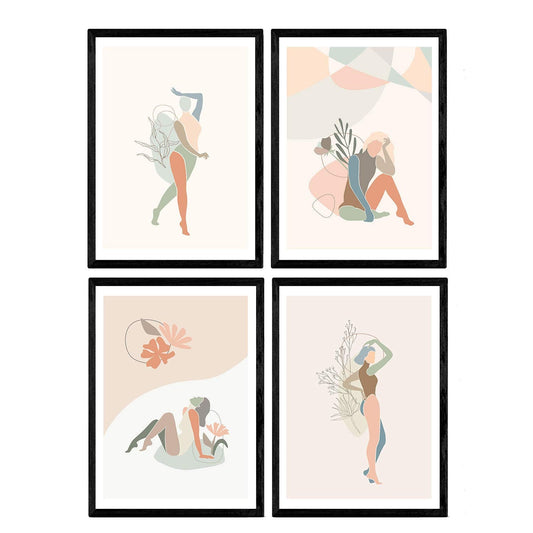Posters de figuras femeninas tonos pastel. Mujeres posando. Boceto ilustracion mujer.-Artwork-Nacnic-Nacnic Estudio SL