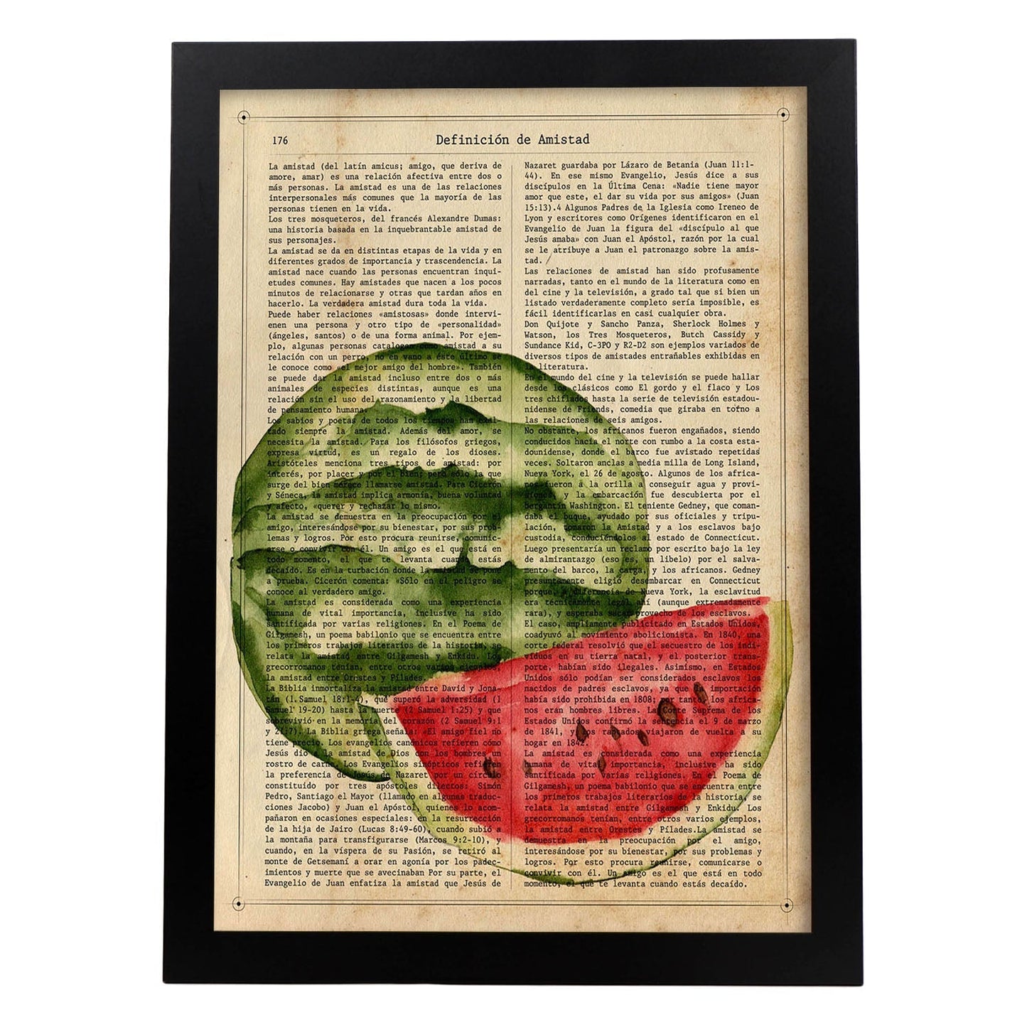 Posters de frutas con texto. Lámina Bodegón de Sandías con imágenes de alimentación saludable con definiciones.-Artwork-Nacnic-A3-Marco Negro-Nacnic Estudio SL
