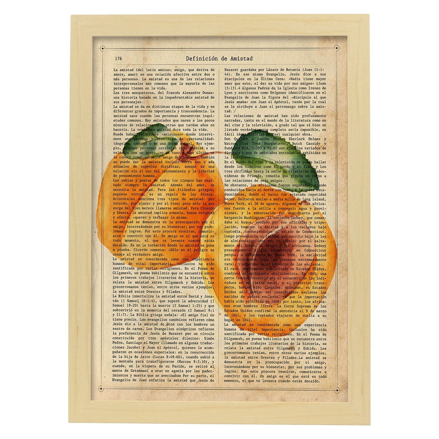 Posters de frutas con texto. Lámina Melocotón abierto con imágenes de alimentación saludable con definiciones.-Artwork-Nacnic-A4-Marco Madera clara-Nacnic Estudio SL