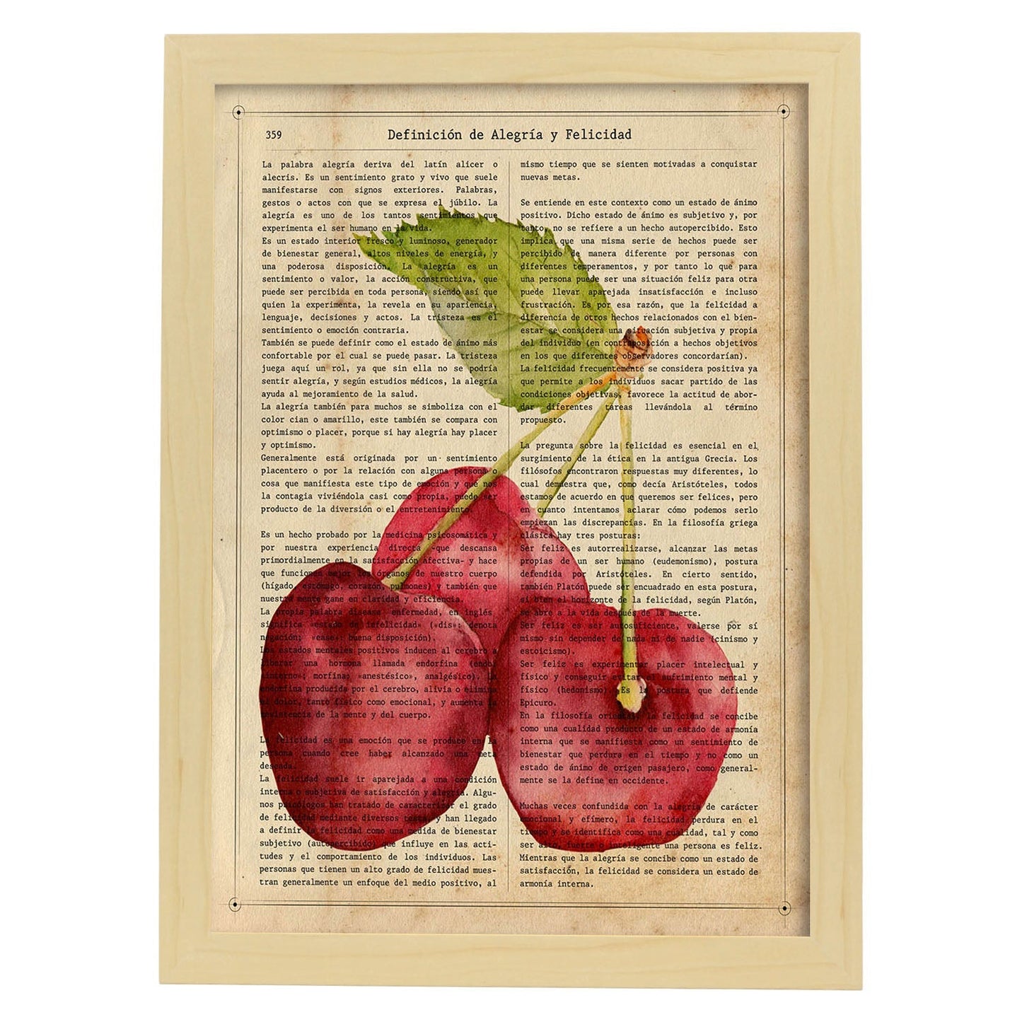 Posters de frutas con texto. Lámina Triple Suerte con imágenes de alimentación saludable con definiciones.-Artwork-Nacnic-A3-Marco Madera clara-Nacnic Estudio SL