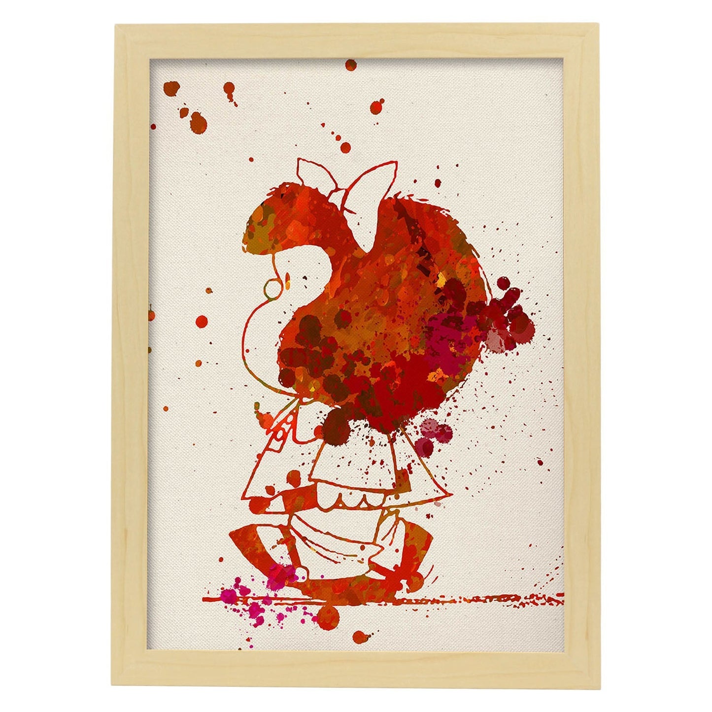Posters de Mafalda roja. Posters de Mafalda a color para niños, diseños del ilustrador Quino.-Artwork-Nacnic-A3-Marco Madera clara-Nacnic Estudio SL