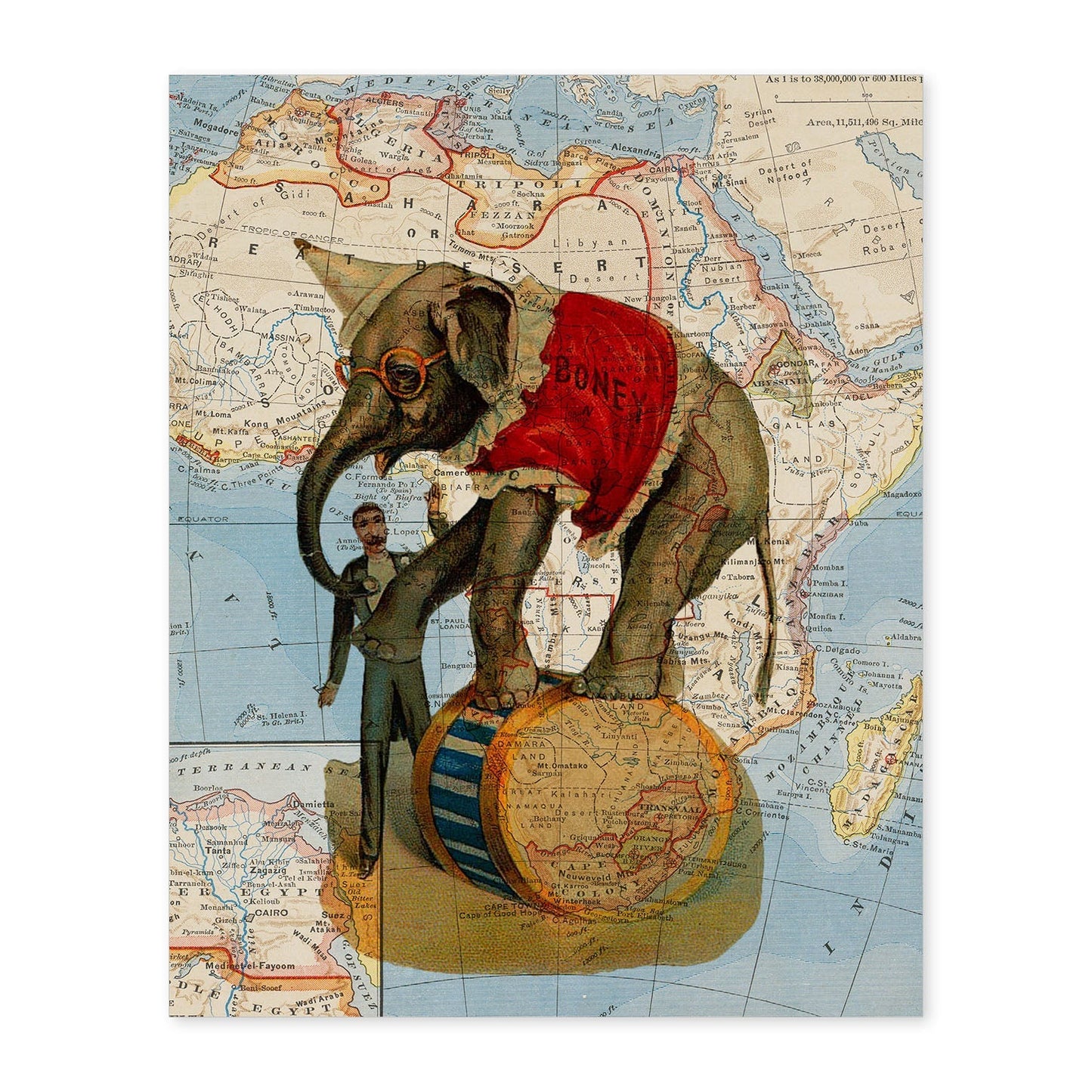 Posters de objetos sobre mapas. Lámina Ambulante desde África, con diseño de objetos sobre mapas vintage.-Artwork-Nacnic-A4-Sin marco-Nacnic Estudio SL