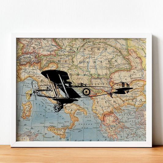 Posters de objetos sobre mapas. Lámina En Avioneta a Europa, con diseño de objetos sobre mapas vintage.-Artwork-Nacnic-Nacnic Estudio SL