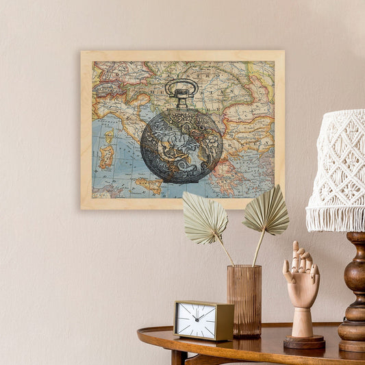 Posters de objetos sobre mapas. Lámina Es hora de Viajar, con diseño de objetos sobre mapas vintage.-Artwork-Nacnic-Nacnic Estudio SL