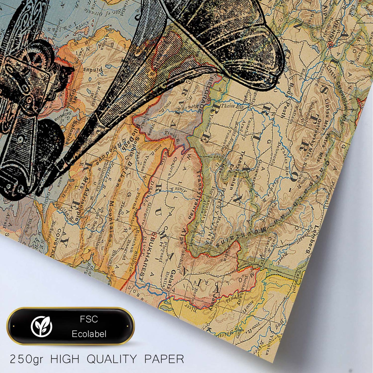 Posters de objetos sobre mapas. Lámina Europa Dolce Vita, con diseño de objetos sobre mapas vintage.-Artwork-Nacnic-Nacnic Estudio SL