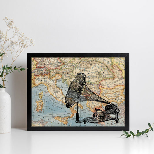 Posters de objetos sobre mapas. Lámina Europa Dolce Vita, con diseño de objetos sobre mapas vintage.-Artwork-Nacnic-Nacnic Estudio SL