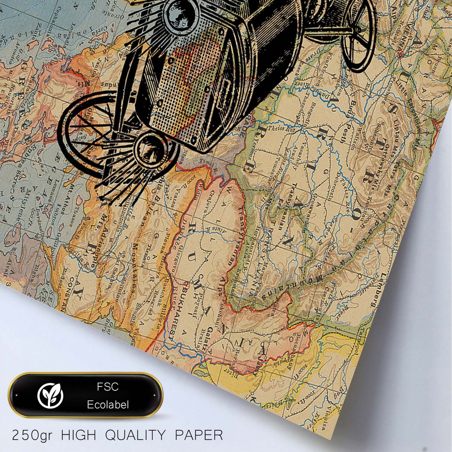 Posters de objetos sobre mapas. Lámina Sin lluvia Simple, con diseño de objetos sobre mapas vintage.-Artwork-Nacnic-Nacnic Estudio SL