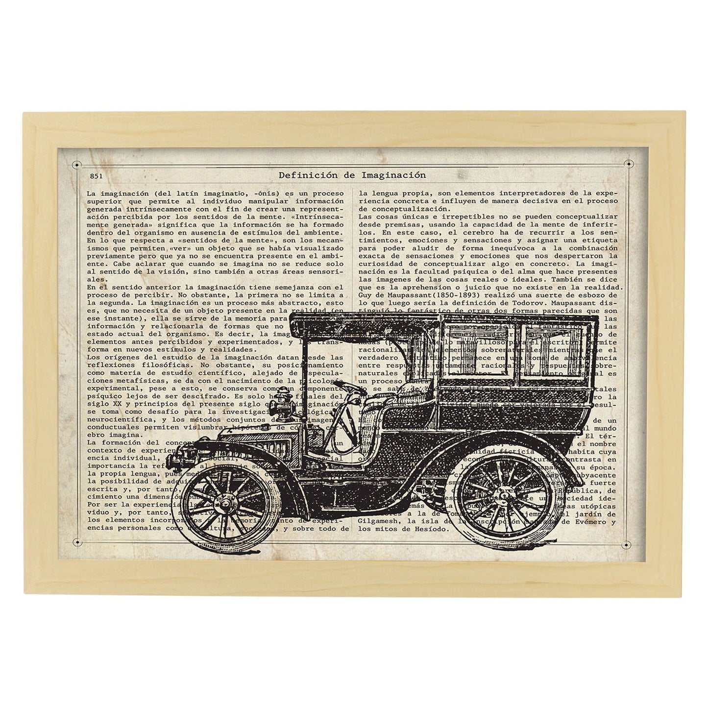 Posters de objetos vintage. Lámina Coche Vintage con imágenes de objetos e instrumentos vintage, con definiciones en español.-Artwork-Nacnic-A4-Marco Madera clara-Nacnic Estudio SL