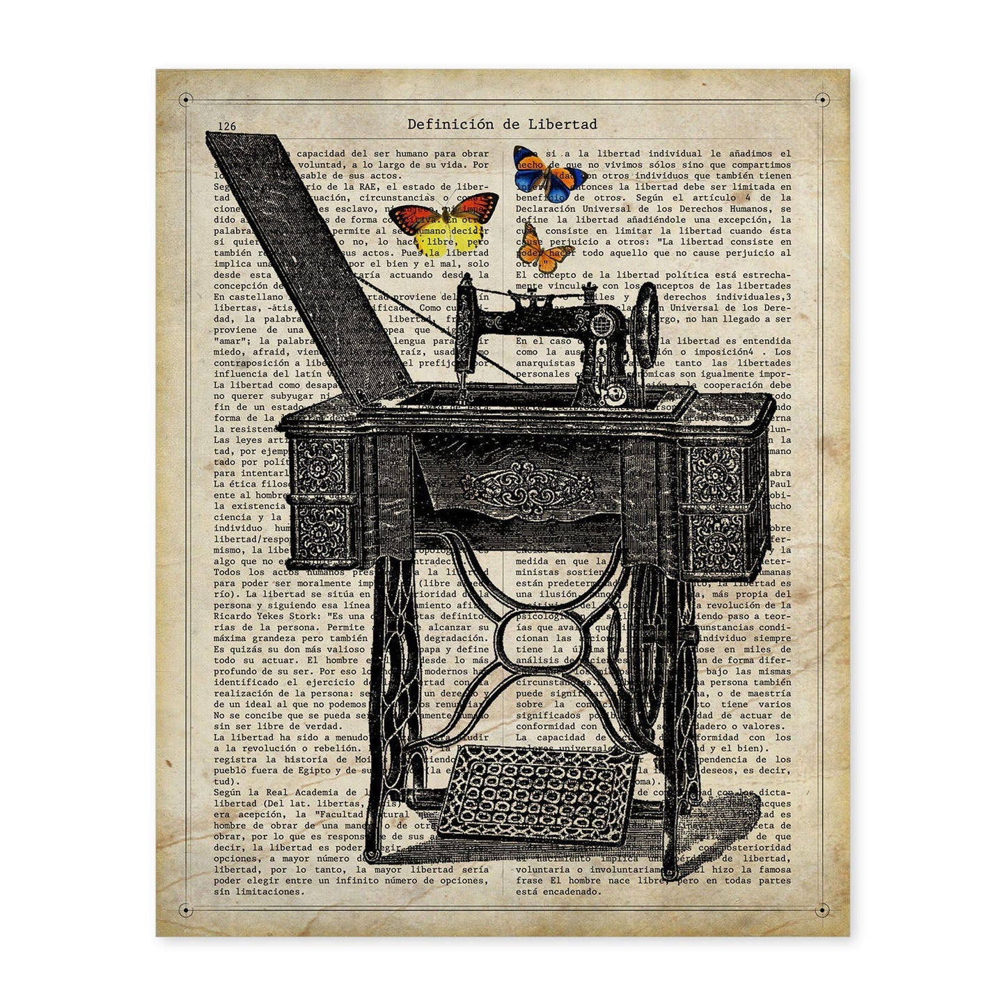 Posters de objetos vintage. Lámina Coser y Cantar con imágenes de objetos e instrumentos vintage, con definiciones en español.-Artwork-Nacnic-A4-Sin marco-Nacnic Estudio SL