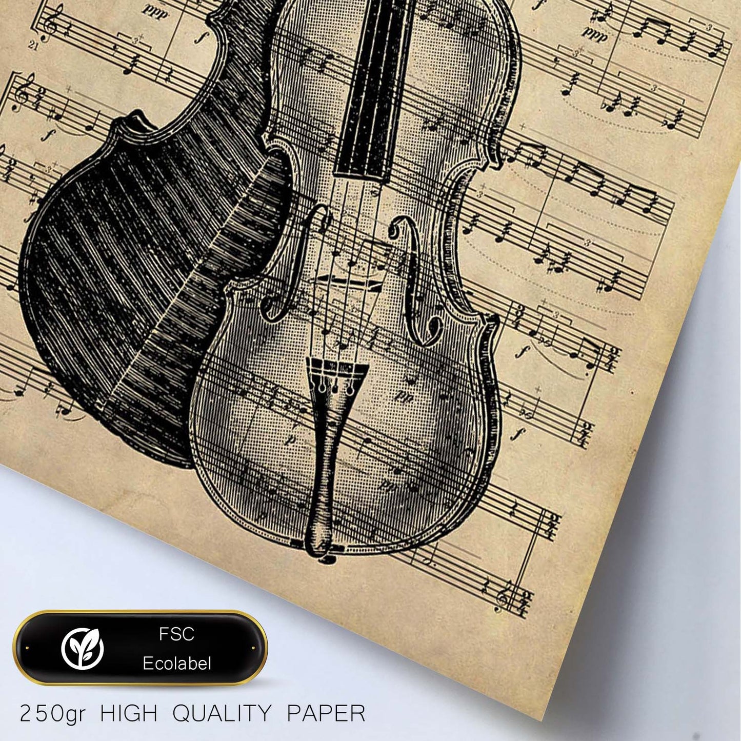 Posters de objetos vintage. Lámina Cover Partitura Violín con imágenes de objetos e instrumentos vintage, con definiciones en español.-Artwork-Nacnic-Nacnic Estudio SL