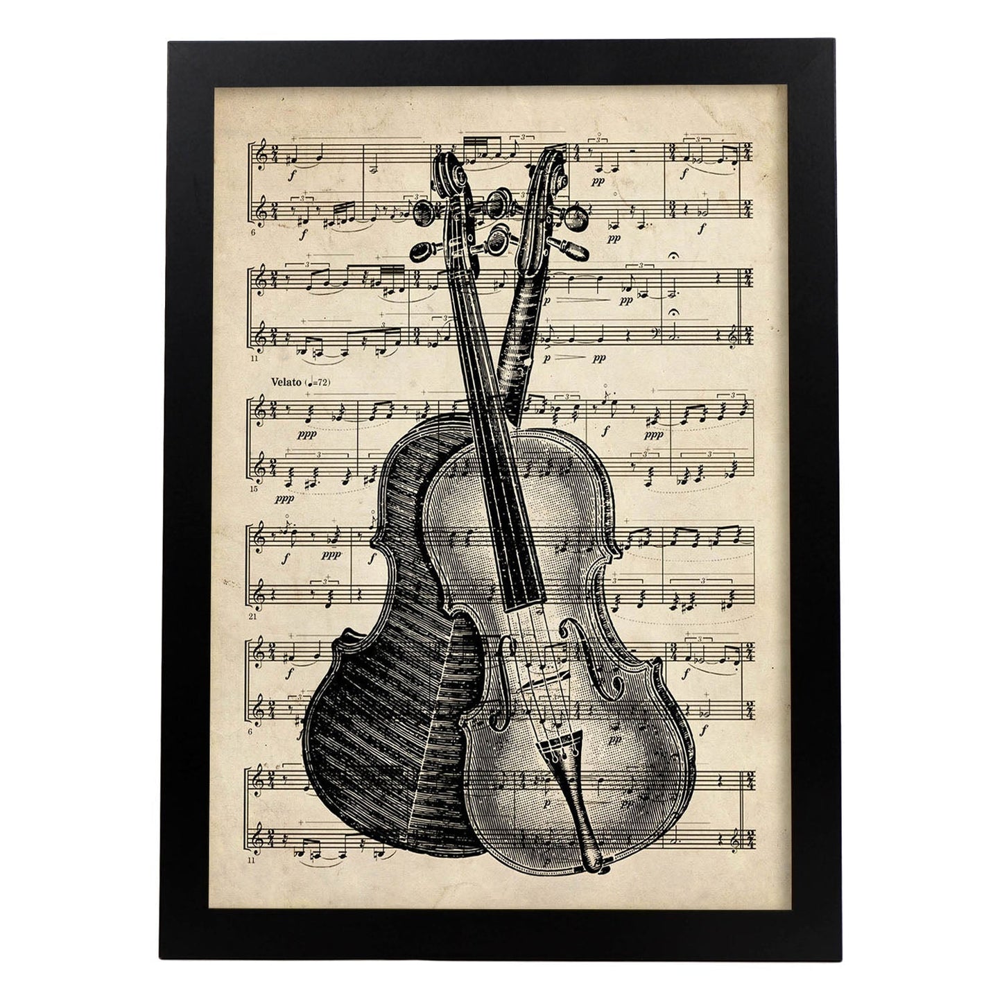 Posters de objetos vintage. Lámina Cover Partitura Violín con imágenes de objetos e instrumentos vintage, con definiciones en español.-Artwork-Nacnic-A3-Marco Negro-Nacnic Estudio SL