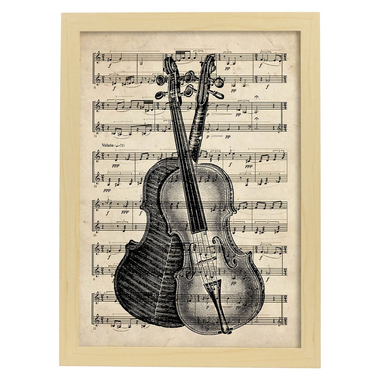 Posters de objetos vintage. Lámina Cover Partitura Violín con imágenes de objetos e instrumentos vintage, con definiciones en español.-Artwork-Nacnic-A4-Marco Madera clara-Nacnic Estudio SL