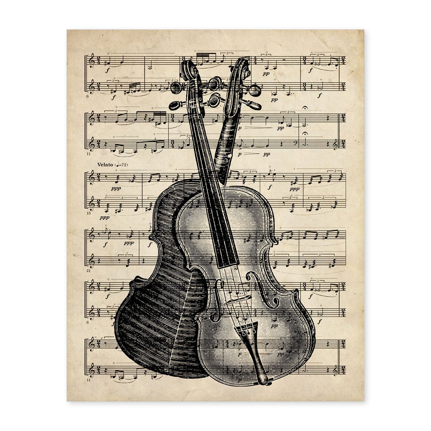 Posters de objetos vintage. Lámina Cover Partitura Violín con imágenes de objetos e instrumentos vintage, con definiciones en español.-Artwork-Nacnic-A4-Sin marco-Nacnic Estudio SL