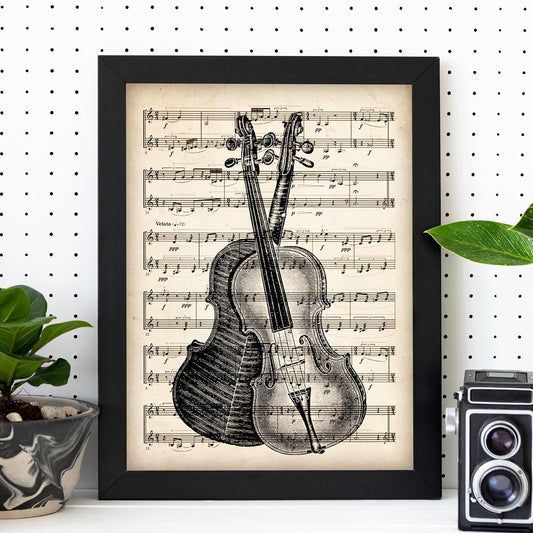 Posters de objetos vintage. Lámina Cover Partitura Violín con imágenes de objetos e instrumentos vintage, con definiciones en español.-Artwork-Nacnic-Nacnic Estudio SL