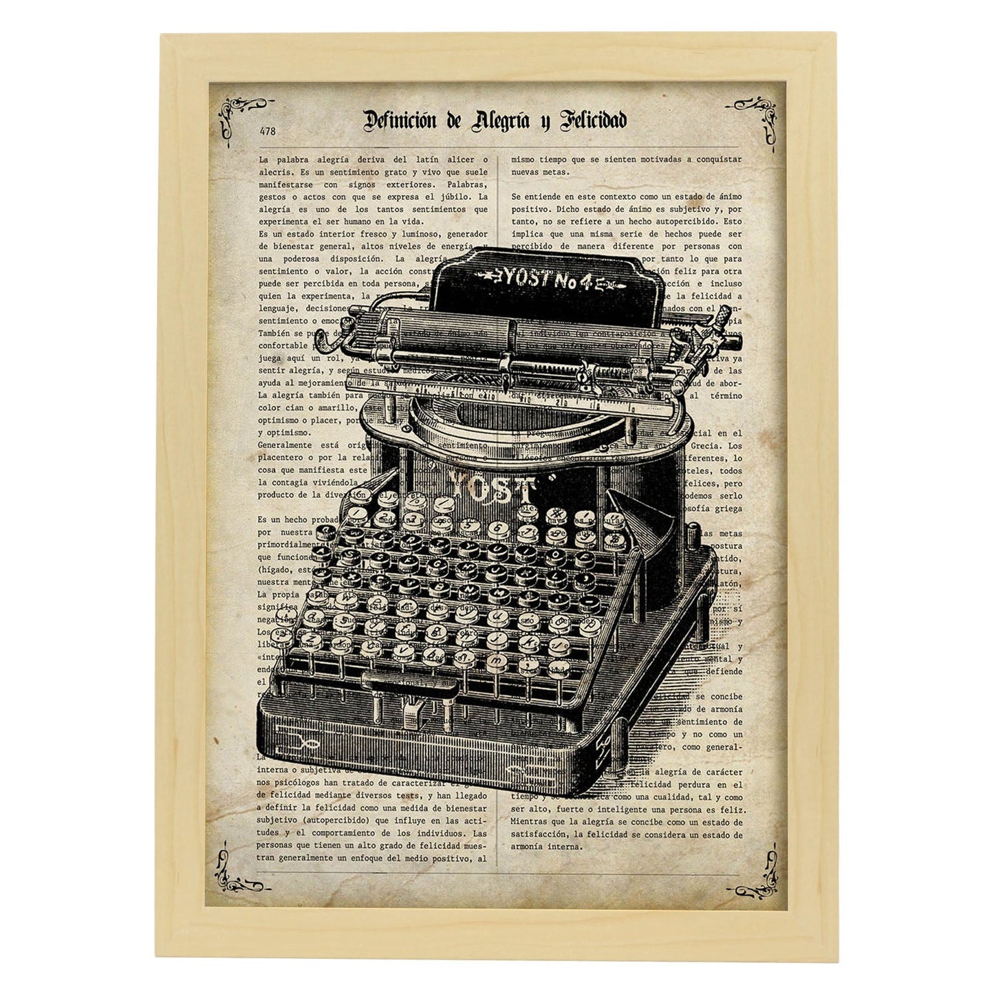 Posters de objetos vintage. Lámina Expresión Vintage con imágenes de objetos e instrumentos vintage, con definiciones en español.-Artwork-Nacnic-A4-Marco Madera clara-Nacnic Estudio SL