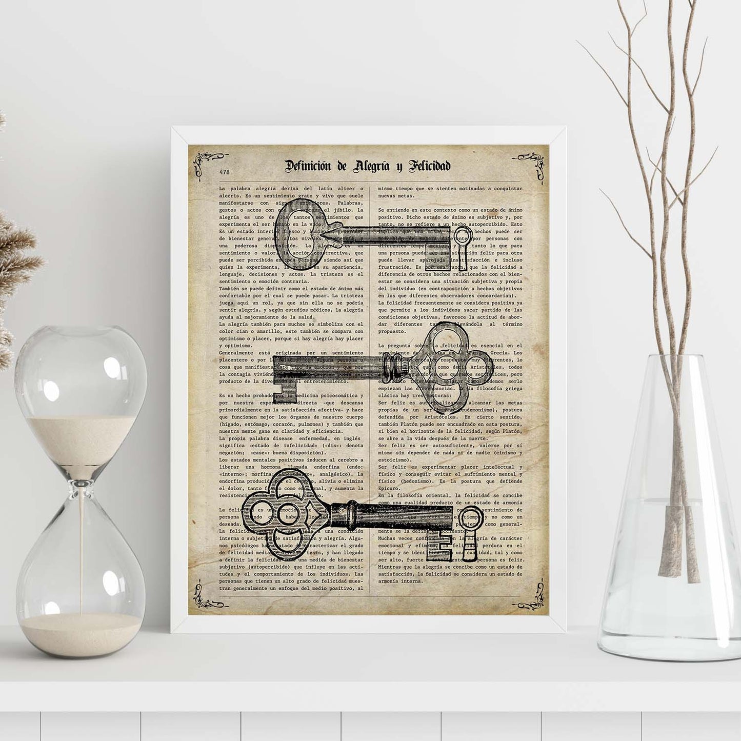 Posters de objetos vintage. Lámina Llaves Vintage con imágenes de objetos e instrumentos vintage, con definiciones en español.-Artwork-Nacnic-Nacnic Estudio SL